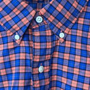 Ralph Lauren Button-Down Shirt‎ Orange Blue Plaid Embroidered Pony Men's Large